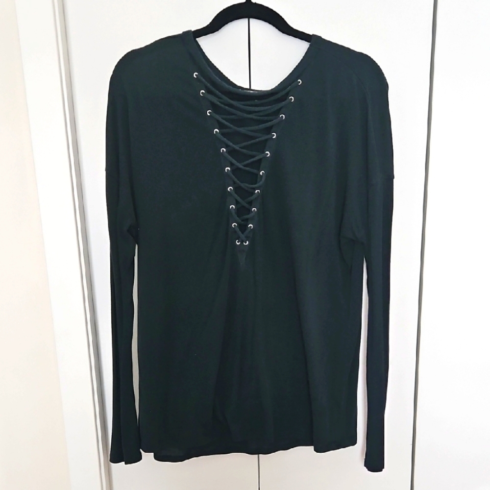 Express Faux Lace-Up Long Sleeve Top